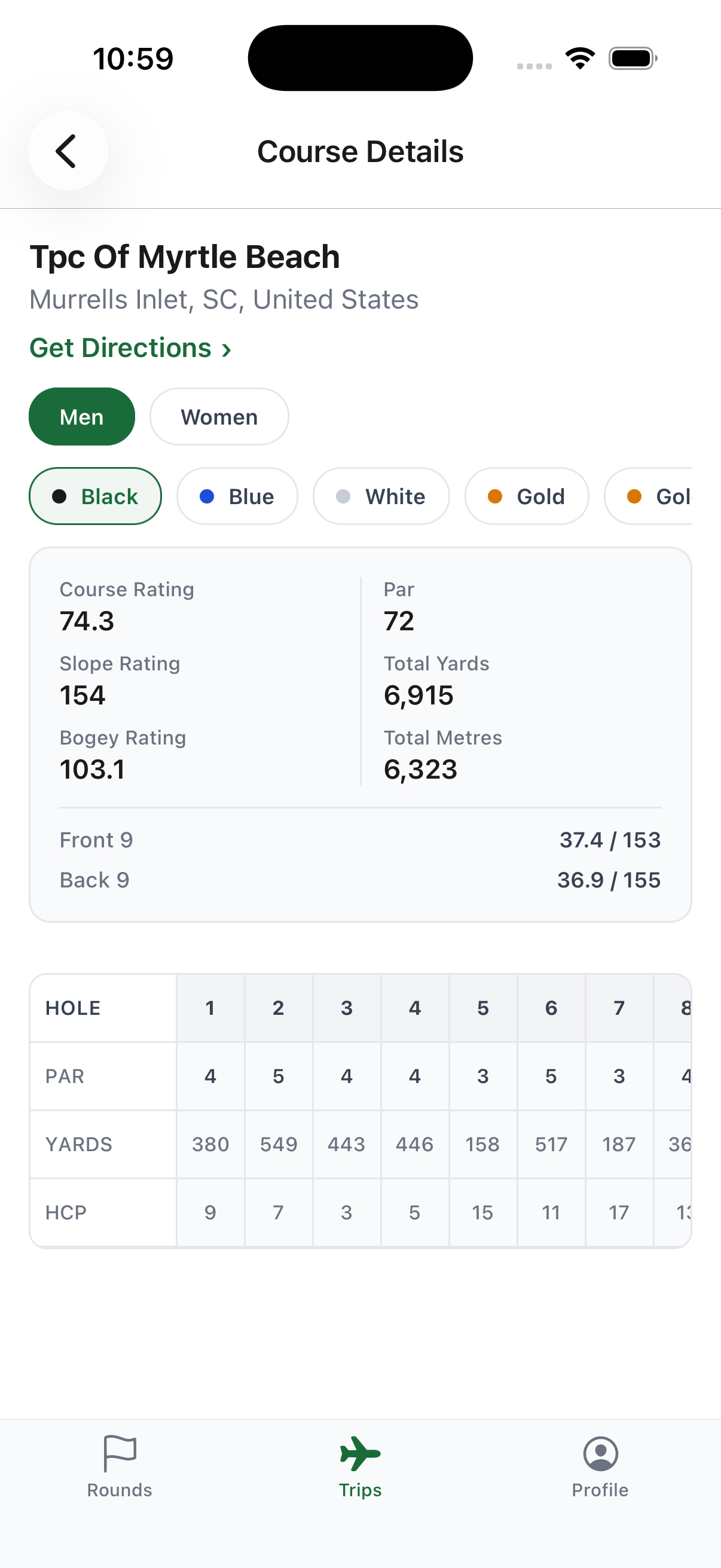 Course details screen