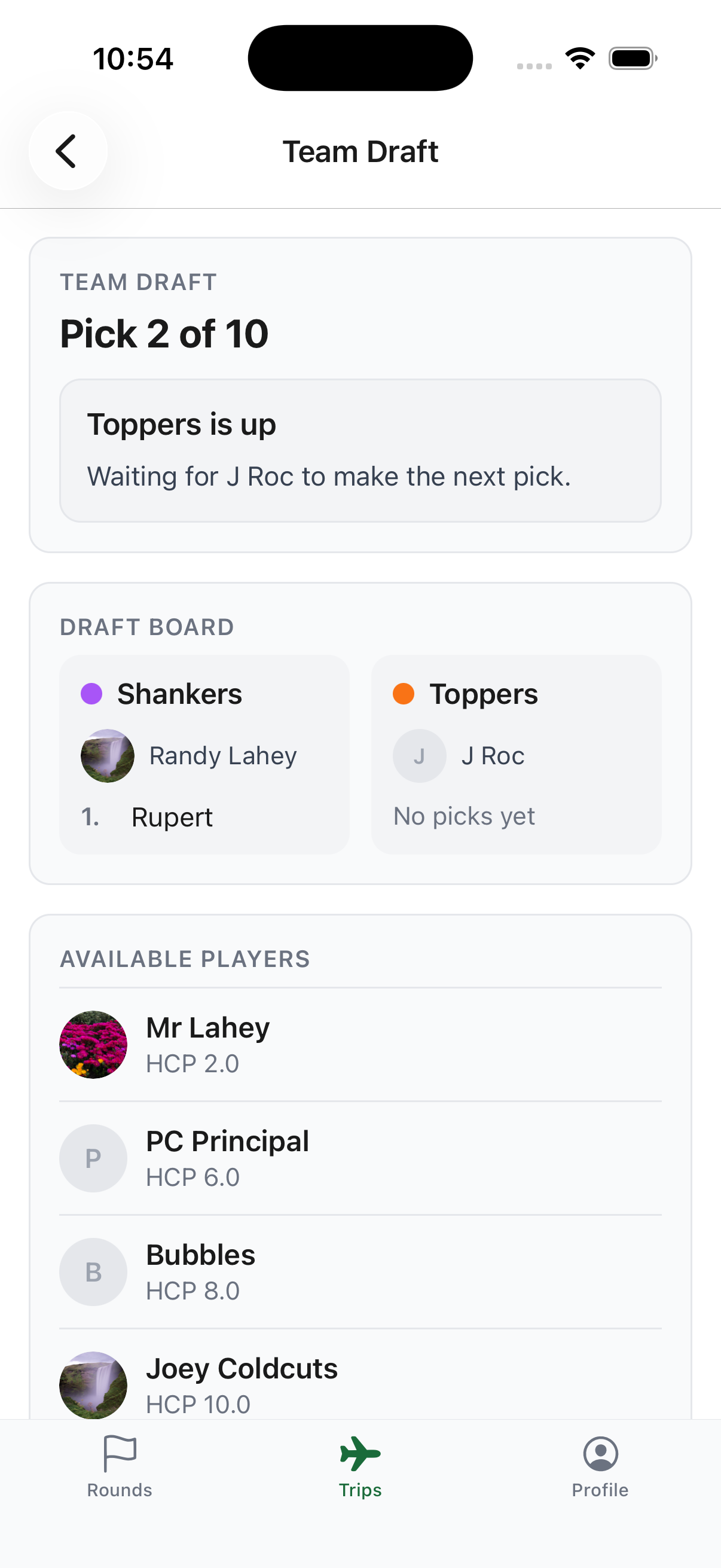 Team draft screen