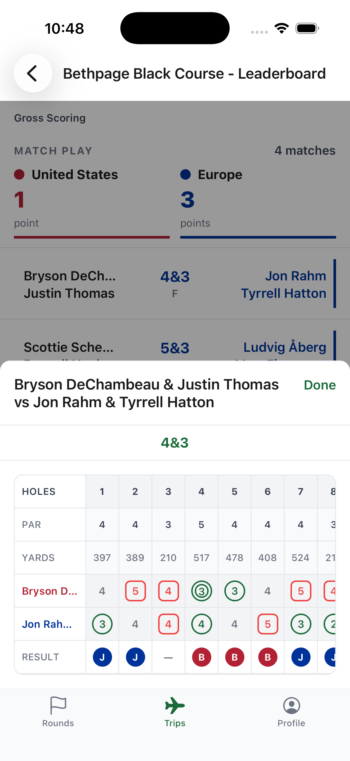 Match play scorecard